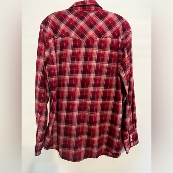 Wrangler ranch holiday grunge western red plaid button down cowboy shirt Large - Picture 2 of 7
